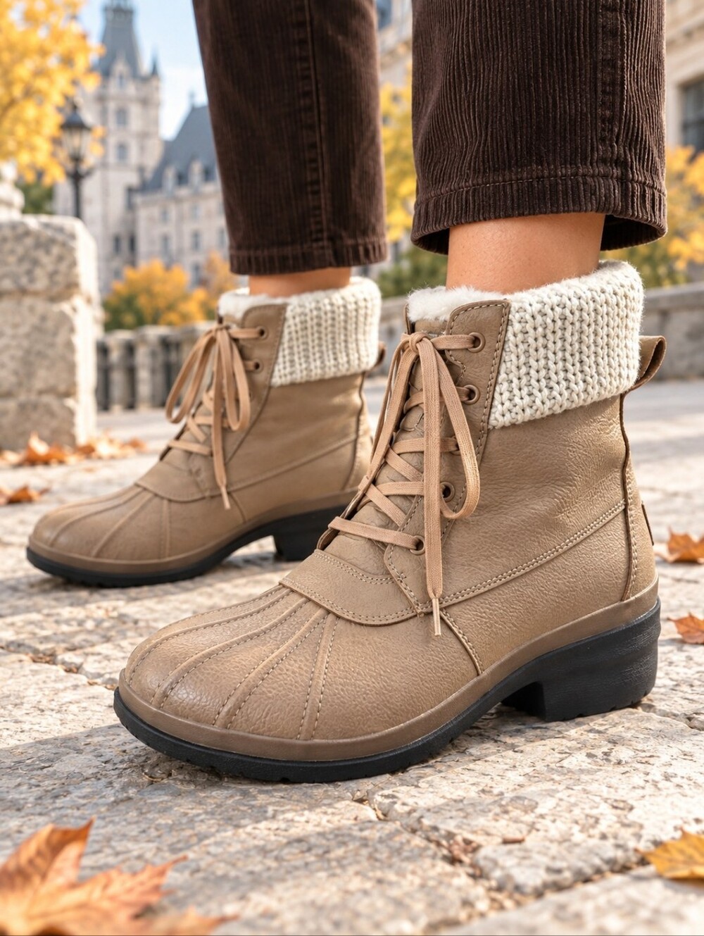 Koolaburra by UGG Sylia Leather Knit Collar Duck Boots Chestnut 10